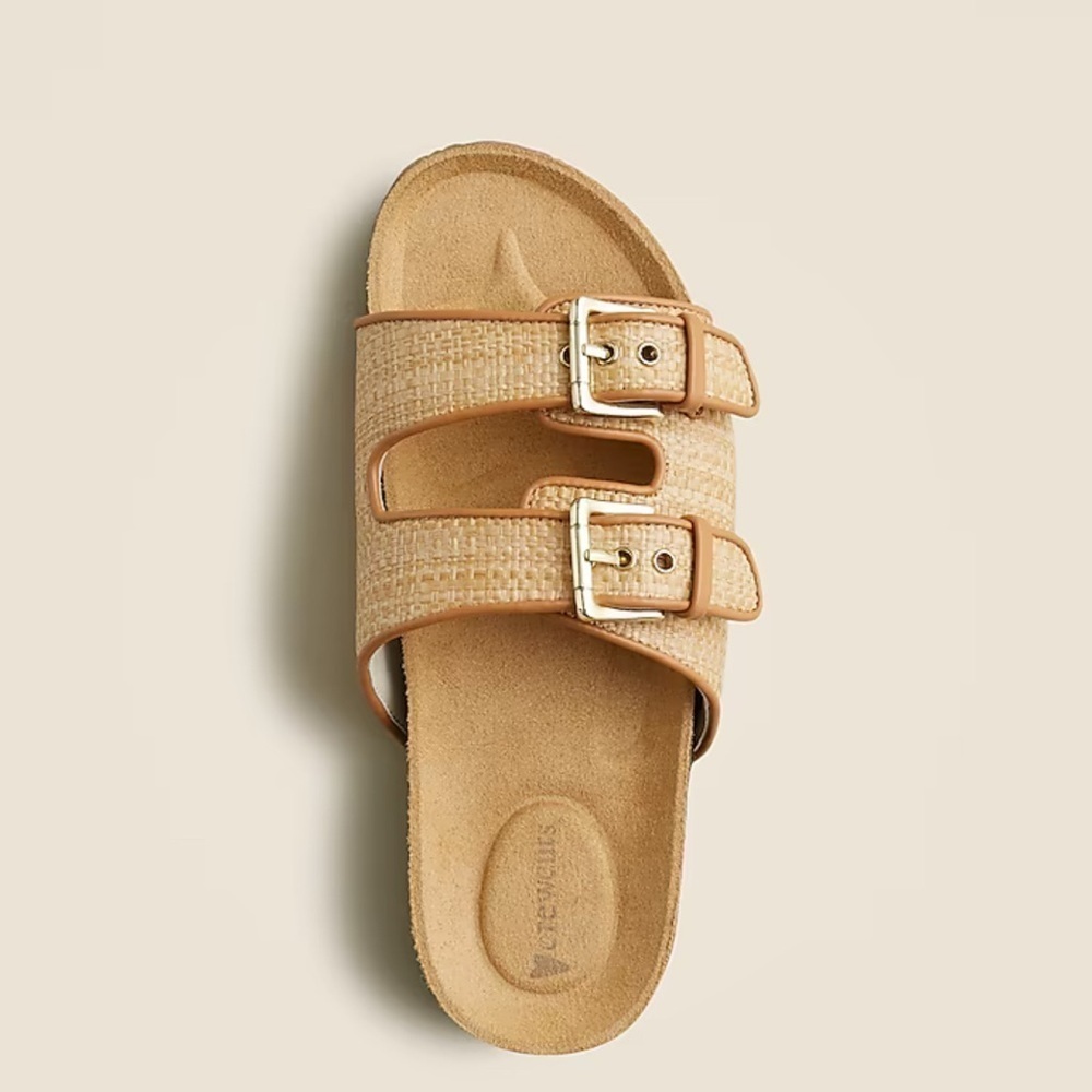 J. Crew Tan Woven Double-Buckle Slide Sandal
